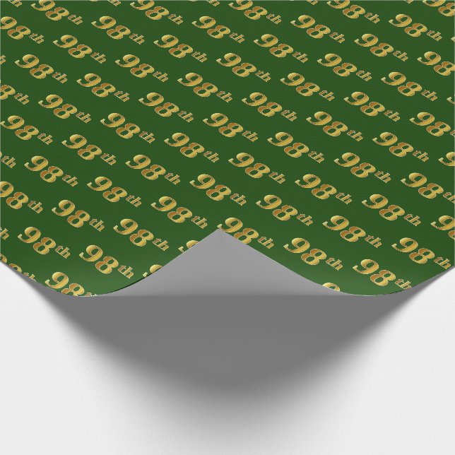 Green, Faux Gold 98th (Ninety-Eighth) Event Wrapping Paper (Corner)