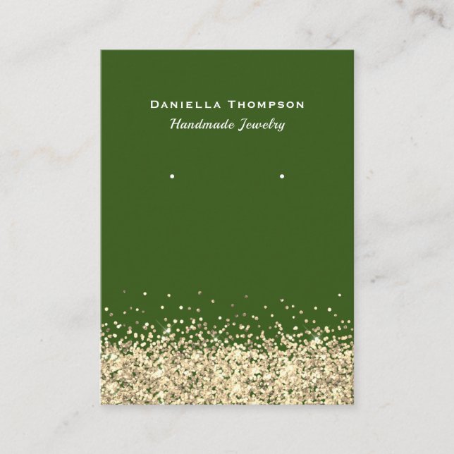 Green Faux Gold Glitter Jewellery Earring Display Business Card (Front)