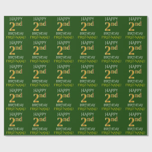 Green, Faux Gold "HAPPY 2nd BIRTHDAY" Wrapping Paper