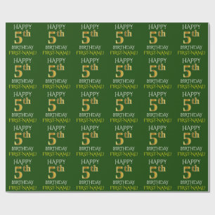 Green, Faux Gold "HAPPY 5th BIRTHDAY" Wrapping Paper
