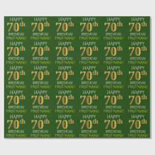 Green, Faux Gold "HAPPY 70th BIRTHDAY" Wrapping Paper