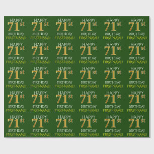 Green, Faux Gold "HAPPY 71st BIRTHDAY" Wrapping Paper