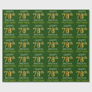 Green, Faux Gold "HAPPY 78th BIRTHDAY" Wrapping Paper