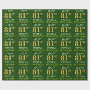 Green, Faux Gold "HAPPY 81st BIRTHDAY" Wrapping Paper