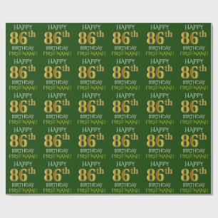 Green, Faux Gold "HAPPY 86th BIRTHDAY" Wrapping Paper