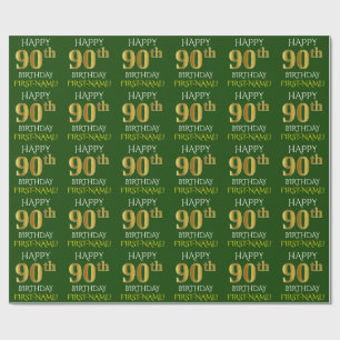 Green, Faux Gold "HAPPY 90th BIRTHDAY" Wrapping Paper