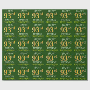 Green, Faux Gold "HAPPY 93rd BIRTHDAY" Wrapping Paper