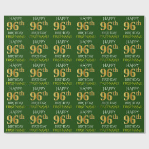 Green, Faux Gold "HAPPY 96th BIRTHDAY" Wrapping Paper