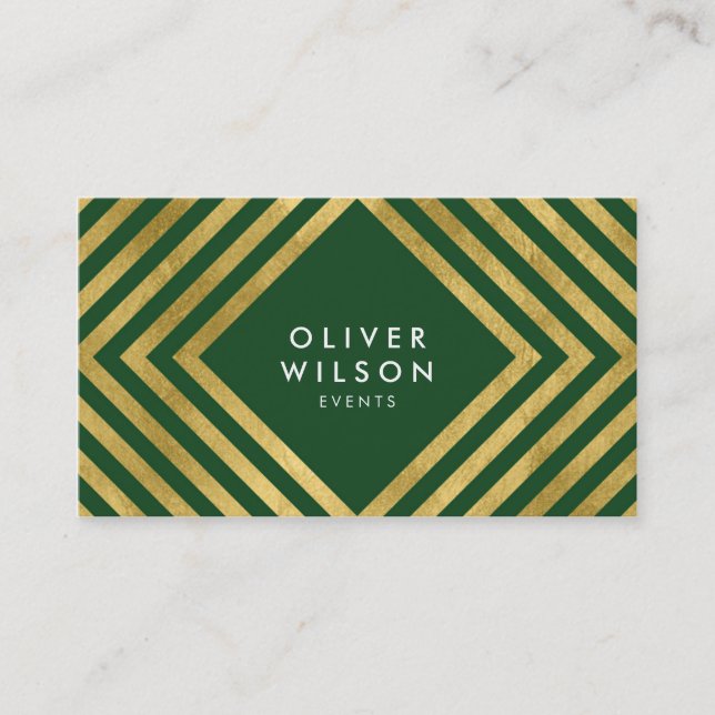 Green Faux Gold Social Media Elegant Geometric Business Card (Front)