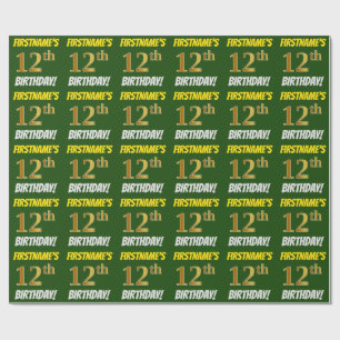 Green, Faux/Imitation Gold, "12th BIRTHDAY" Wrapping Paper