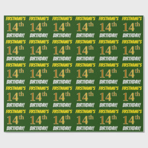 Green, Faux/Imitation Gold, "14th BIRTHDAY" Wrapping Paper