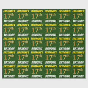 Green, Faux/Imitation Gold, "17th BIRTHDAY" Wrapping Paper