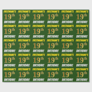 Green, Faux/Imitation Gold, "19th BIRTHDAY" Wrapping Paper
