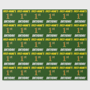 Green, Faux/Imitation Gold, "1st BIRTHDAY" Wrapping Paper