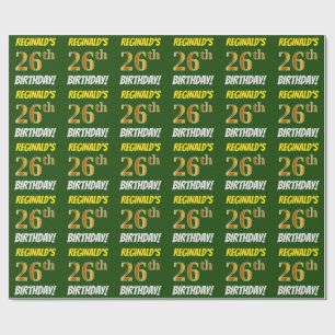 Green, Faux/Imitation Gold, "26th BIRTHDAY" Wrapping Paper