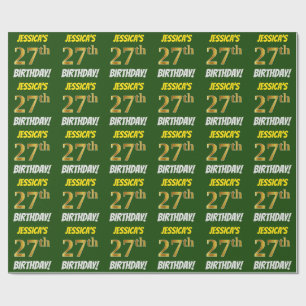 Green, Faux/Imitation Gold, "27th BIRTHDAY" Wrapping Paper