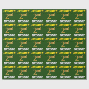 Green, Faux/Imitation Gold, "2nd BIRTHDAY" Wrapping Paper