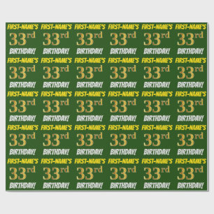 Green, Faux/Imitation Gold, "33rd BIRTHDAY" Wrapping Paper