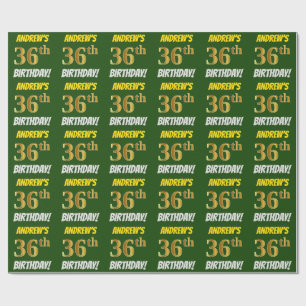 Green, Faux/Imitation Gold, "36th BIRTHDAY" Wrapping Paper