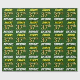 Green, Faux/Imitation Gold, "37th BIRTHDAY" Wrapping Paper