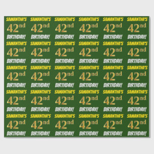 Green, Faux/Imitation Gold, "42nd BIRTHDAY" Wrapping Paper