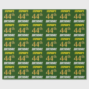 Green, Faux/Imitation Gold, "44th BIRTHDAY" Wrapping Paper