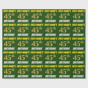 Green, Faux/Imitation Gold, "45th BIRTHDAY" Wrapping Paper