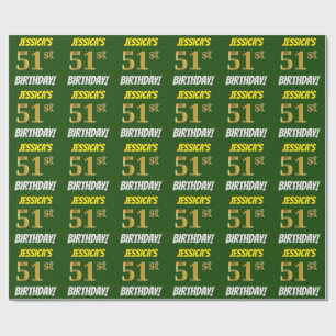 Green, Faux/Imitation Gold, "51st BIRTHDAY" Wrapping Paper
