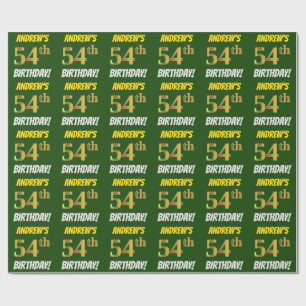Green, Faux/Imitation Gold, "54th BIRTHDAY" Wrapping Paper