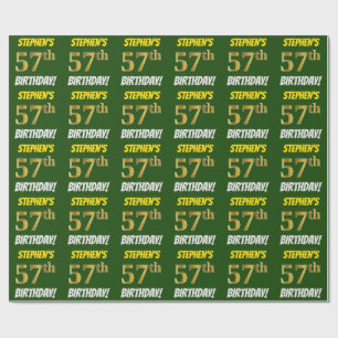 Green, Faux/Imitation Gold, "57th BIRTHDAY" Wrapping Paper