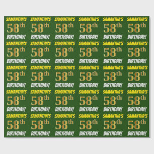 Green, Faux/Imitation Gold, "58th BIRTHDAY" Wrapping Paper