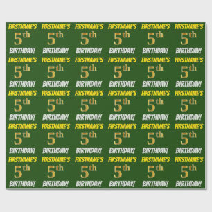Green, Faux/Imitation Gold, "5th BIRTHDAY" Wrapping Paper