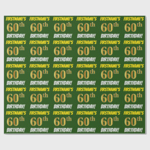 Green, Faux/Imitation Gold, "60th BIRTHDAY" Wrapping Paper