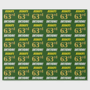 Green, Faux/Imitation Gold, "63rd BIRTHDAY" Wrapping Paper