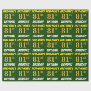 Green, Faux/Imitation Gold, "81st BIRTHDAY" Wrapping Paper