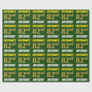 Green, Faux/Imitation Gold, "82nd BIRTHDAY" Wrapping Paper