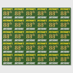 Green, Faux/Imitation Gold, "88th BIRTHDAY" Wrapping Paper