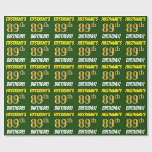 Green, Faux/Imitation Gold, "89th BIRTHDAY" Wrapping Paper