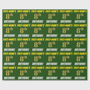 Green, Faux/Imitation Gold, "8th BIRTHDAY" Wrapping Paper