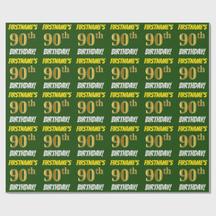 Green, Faux/Imitation Gold, "90th BIRTHDAY" Wrapping Paper