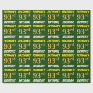 Green, Faux/Imitation Gold, "93rd BIRTHDAY" Wrapping Paper