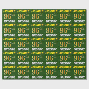 Green, Faux/Imitation Gold, "96th BIRTHDAY" Wrapping Paper
