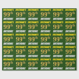 Green, Faux/Imitation Gold, "99th BIRTHDAY" Wrapping Paper