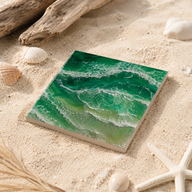 Green Faux Resin Waves Coastal  Tile (Creator Uploaded)