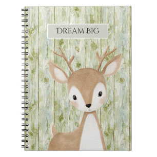 Green Faux Wood Cute Deer Notebook