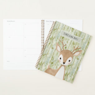 Green Faux Wood Cute Deer Planner