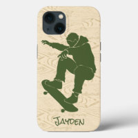 Green, Faux Woodgrain Skateboarder