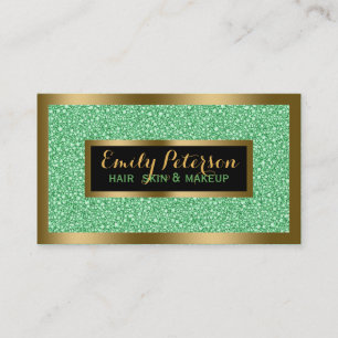 Green Fax Glitter Gold Accents Makeup Business Card