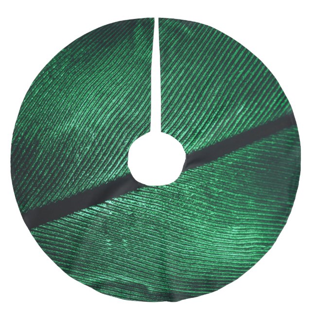 Green Feather, Beautiful Pattern Texture. Brushed Polyester Tree Skirt (Front)