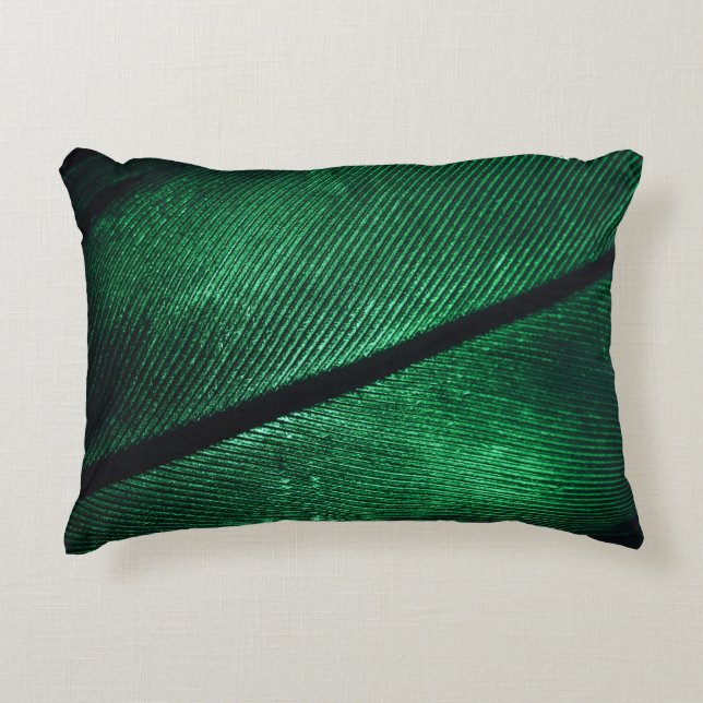 Green Feather, Beautiful Pattern Texture. Decorative Cushion (Front)